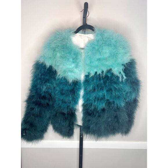 Chaser Evergreen Ombre Blue Fuzzy Faux Fur Jacket Women’s Size Medium NWT - Picture 2 of 8